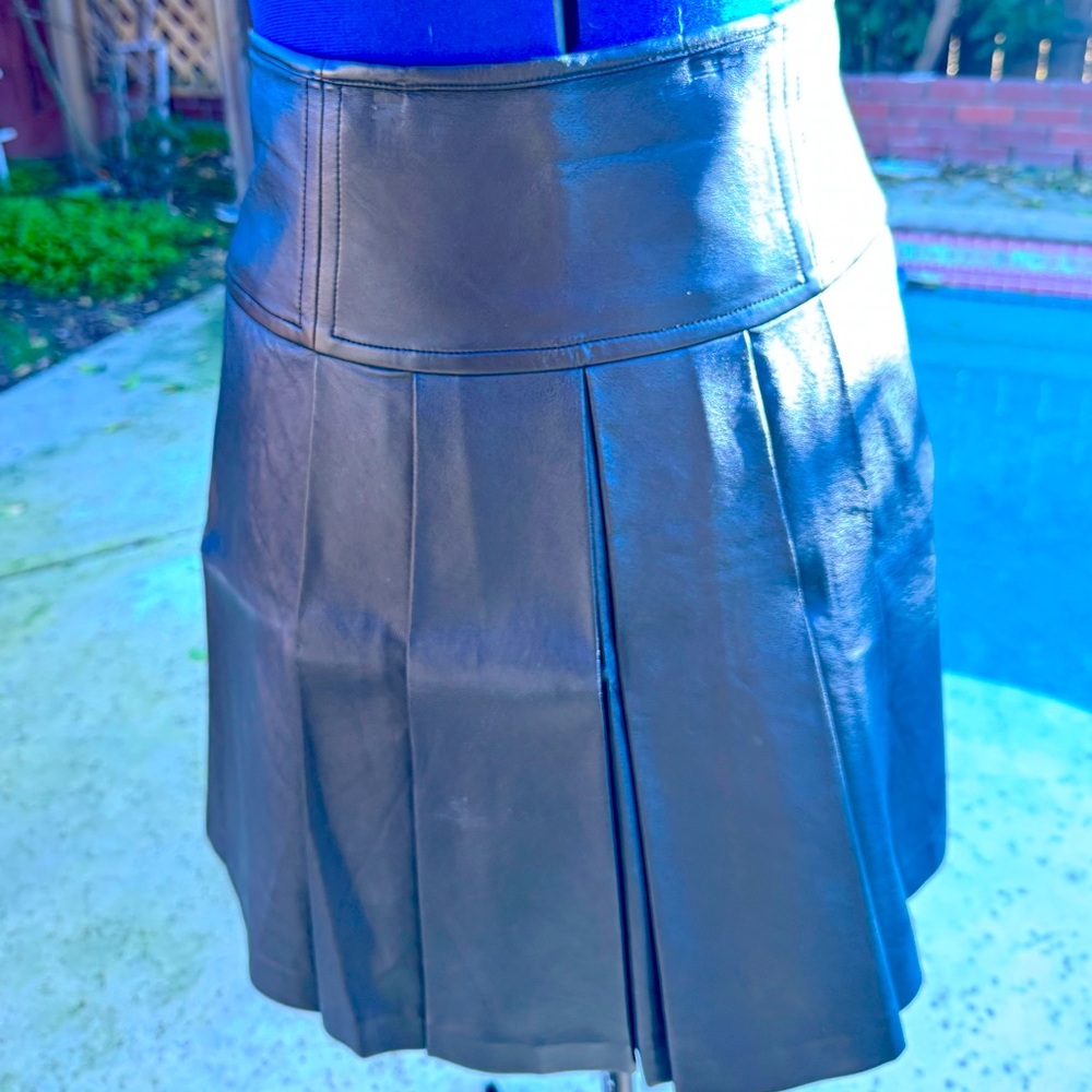 Michael Kors Pleated Leather Midi Skirt Size 6
